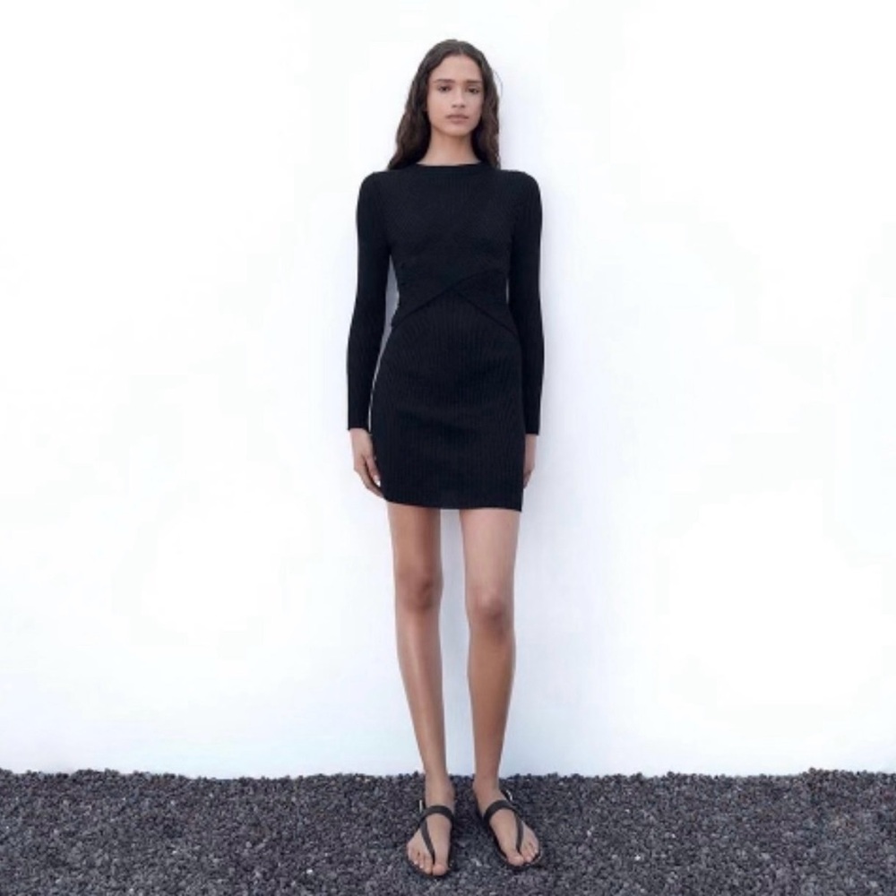 Black Buttoned Knit Zara Mini Dress